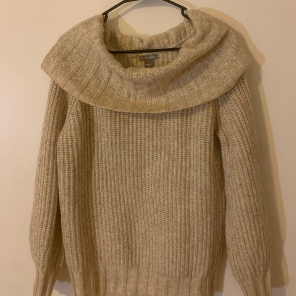 Beige Oversized Cowl Neck Sweater
